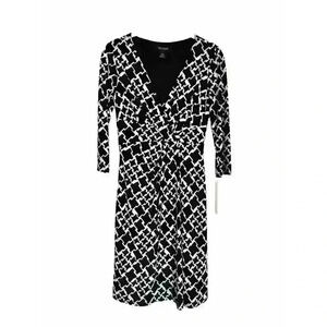 White House Black Market Houndstooth Knit Dress | Women's Size 00 - 3/4 Sleeve